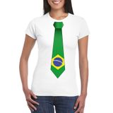 Bellatio Decorations Shoppartners Bv Wit t-shirt met Braziliaanse vlag stropdas dames - Brazilie supporter XL