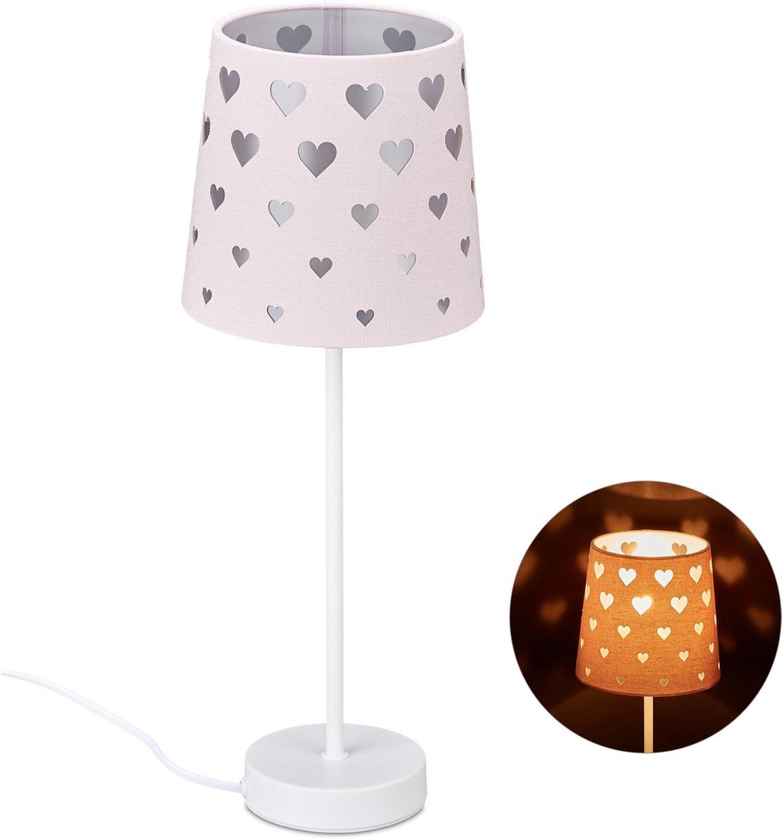 Relaxdays nachtlamp kinderen - bureaulamp - tafellamp - kinderlamp - schemerlamp hartjes - roze