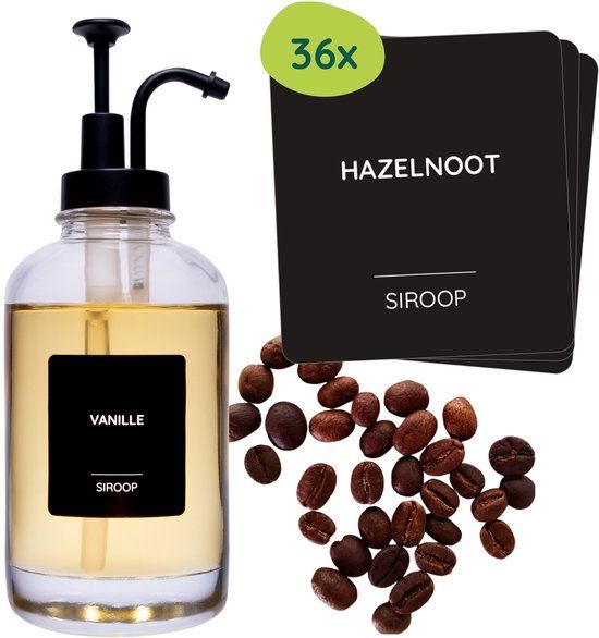 XIVADA Keuken labels koffiesiroop & koffie - Voorraad etiketten - Zwart