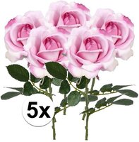 Bellatio Flowers & Plants 5x Roze rozen Carol kunstbloemen 37 cm