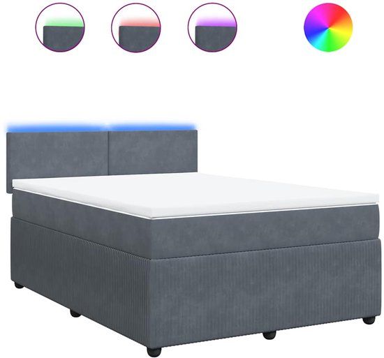 vidaXL Boxspring met matras fluweel donkergrijs 140x190 cm