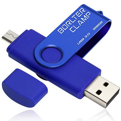 BORLTER CLAMP BorlterClamp 128GB USB Stick USB 3.0 Dual Flash Drive OTG-Geheugenstick met Micro-USB voor Android-Smartphone Tablet & Computer (Blauw)