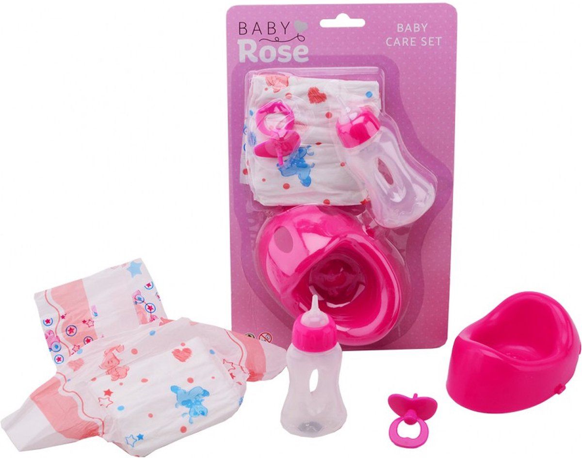 Johntoy Verzorgingset Baby Rose Meisjes Roze 4-delig - Kunststof