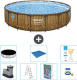 Bestway Rond Power Steel Swim Vista Zwembad - Houtprint - 549 x 122 - Inclusief Pomp - Ladder - Afdekzeil - Grondzeil - Speelgoed - 8-delig