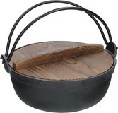 KitchenCraft World of Flavours Japanse Kookpot met Houten Deksel - Gietijzer Zwart 1,5 Liter