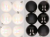 Merkloos / Sans marque Kaemingk B.V. 12x stuks kunststof kerstballen mix van parelmoer wit en zwart 8 cm