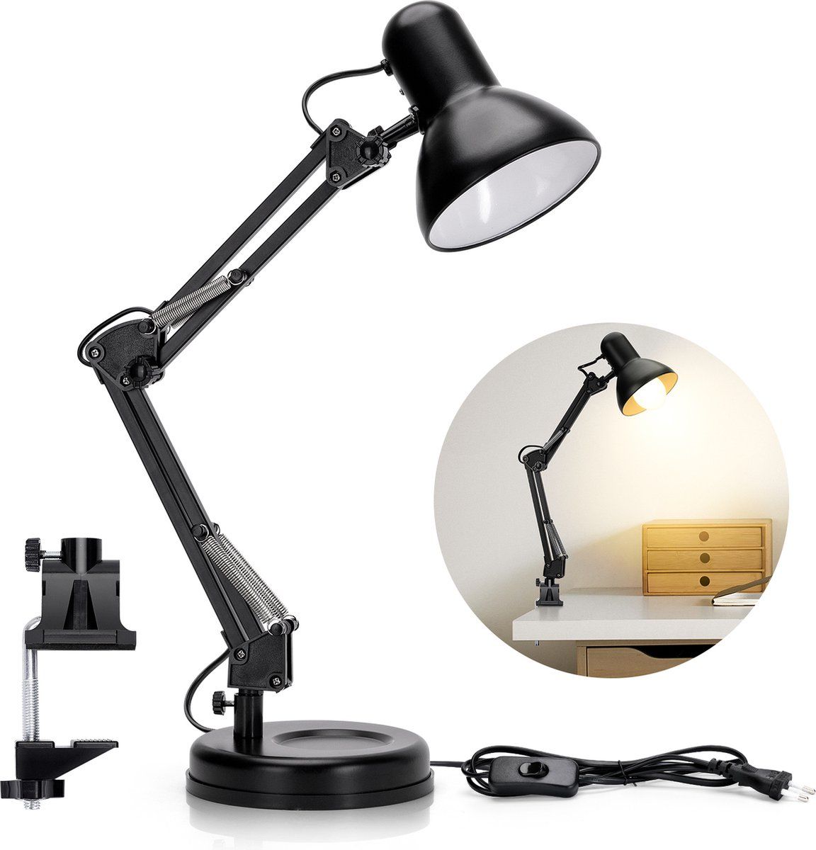 Aigostar 13AT0 Bureaulamp - Verstelbaar - E27 - Zwart - excl. lichtbron