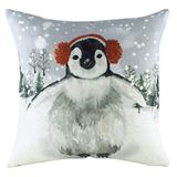 Evans Lichfield Besneeuwde pinguïn met oorbeschermers Veer Gevuld kussen, Multi, 43 x 43cm