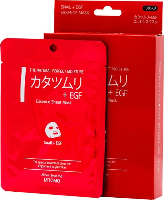 Mitomo Snail + EGF Sheet Mask Japanse Gezichtsmasker met Slak-extract en EGF (Epidermale groeifactor) Gezichtsverzorging Anti-Aging Huidverzorging Skincare Beauty Mask Natuurlijke ingredienten 6 Stuks