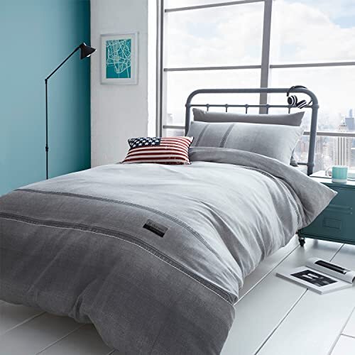 Catherine Lansfield Denim Easy Care Eenpersoons Dekbedset Grijs