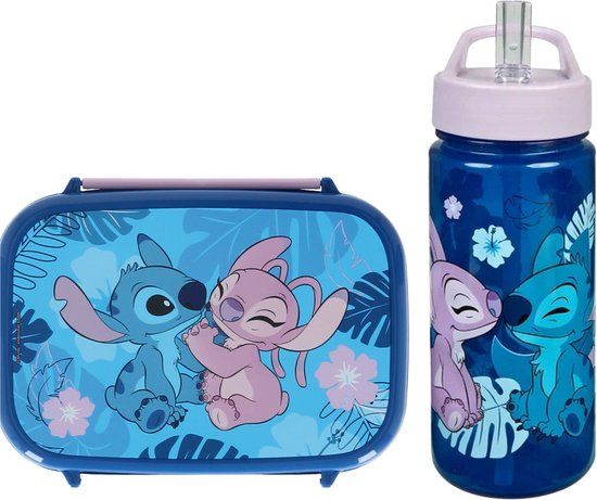 4KidsOnly Lilo & Stitch Lunchset - Lunchbox - Drinkfles - Blauw - Lunchbox Kinderen