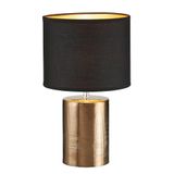Fischer & Honsel Tafellamp, bronzen | bronskleurig antiek| stoffen kap | zwart Chintz/binnen goudkleurig | H: 35,00 cm, D: 20,00 cm| met snoerschakelaar | 1x E14 max. 25 Watt zonder lamp | 50657