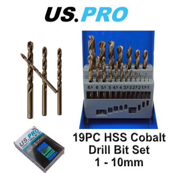 US.PRO tools by Bergen Borenset HSS kobalt 1-10 mm 19-delig
