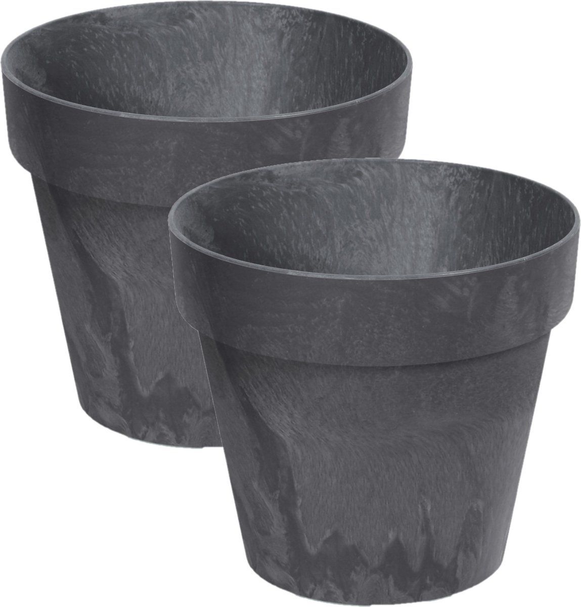 Prosperplast Set van 3x kunststof bloempotten betonlook 14 cm antraciet grijs