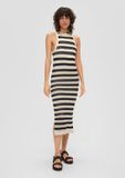 s.Oliver Robe Coton Noir Dos nu Manches longues Mi-mollet Taille 44