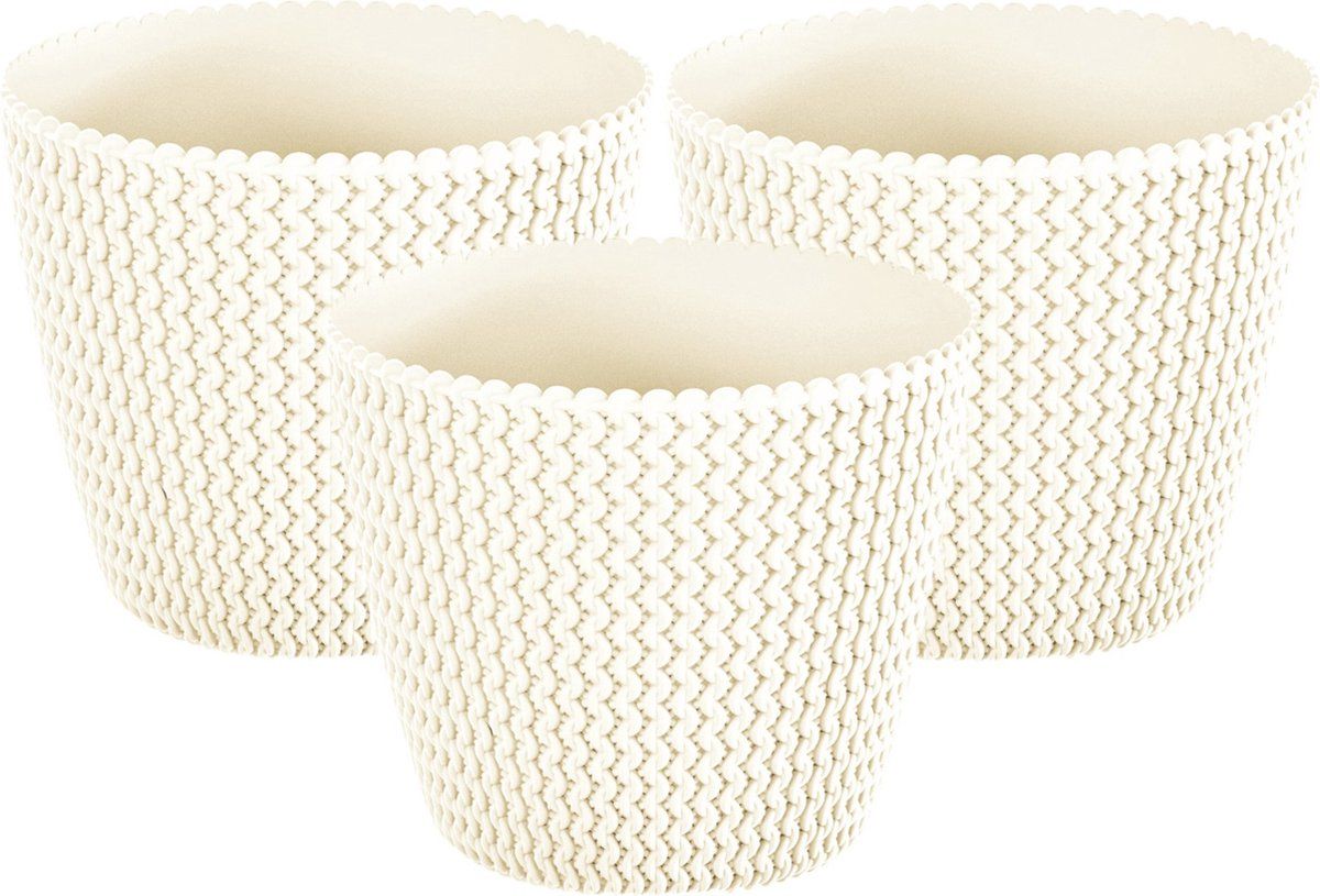 Prosperplast Set van 3x plantenpotten - Ø 16 cm - Creme Wit