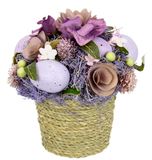 Kunstbloemstuk, eieren, droogbloemen in pot, hortensia, paasdecoratie, paasei, arrangement, tafeldecoratie, Pasen, kunstlentebloem, kunstbloemen, voorjaarsdecoratie, voorjaarsbloem, 17 cm