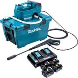 Makita DHW 080 PF4K Snoerloze hogedrukreiniger 36 V ( 2x 18 V ) 80 bar 380 l/u Borstelloos + 4x oplaadbare accu 3.0 Ah + dubbele lader