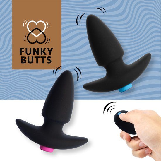FeelzToys FunkyButts - Koppel buttplug - Zwart - Vibrerend - Siliconen - 8 cm inbrengdiepte