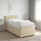 vidaXL Lit à sommier tapissier avec matelas Crème 100 x 200 cm Tissu