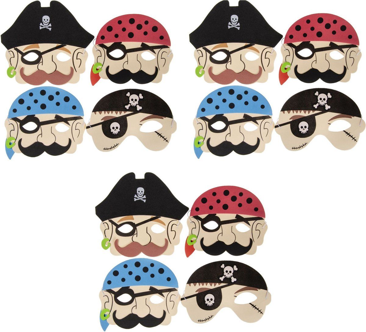 LG-IMPORTS Maskers Piraat | 12 Piratenmaskers | Zwart, Blauw, Rood | 8720835201558