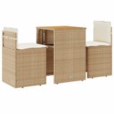 vidaXL 3-delige Bistroset met kussens, polyrattan, beige