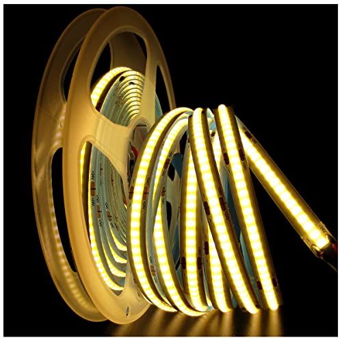 Tesfish LED Strip Lights 24V, LED Strip COB Warm Wit 3000K 5M 320 LEDS/M Totaal 1600 LEDs Neon Licht Flexibele LED Lichtstrip voor Feest, Teller, Plank, Woondecoratie