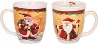 Merkloos / Sans marque G. Wurm Set van 2x kerstmokken kerstman met kerstsok en kerstman met cadeautjes 11 cm - Koffie/thee bekers kerst thema
