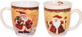 Merkloos / Sans marque G. Wurm Set van 2x kerstmokken kerstman met kerstsok en kerstman met cadeautjes 11 cm - Koffie/thee bekers kerst thema