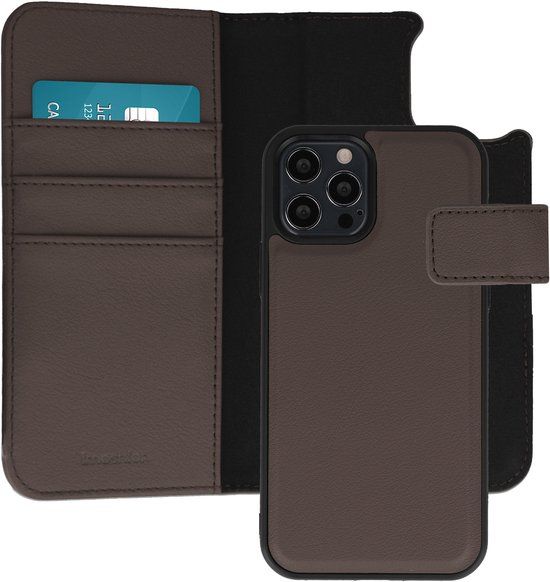 imoshion Hoesje - Geschikt voor Apple iPhone 12 Pro / 12 - Uitneembare 2-in-1 Luxe Bookcase - Bruin