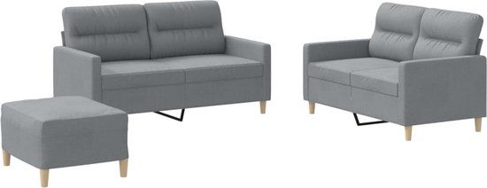 vidaXL 3-delige Loungeset met kussens stof lichtgrijs