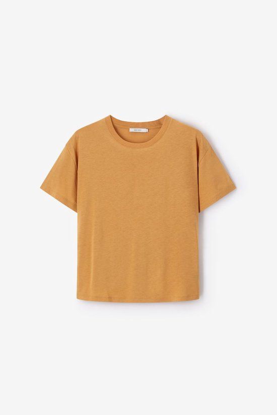 Sissy-Boy Donkergeel T-shirt Lyocell/Katoen Ronde Hals Korte Mouw Regular Fit Vrouwen XS