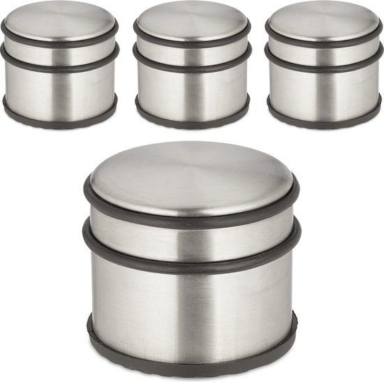 Merkloos Relaxdays deurstopper rvs - set van 4 - 7,5 x 9 cm - zilver-zwart