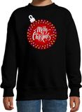 Bellatio Decorations Foute kersttrui - sweater - voor kinderen - zwart - kerstbal Merry christmas - felle kleuren - kerstkleding - jongens - meisjes 134/146