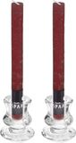 Spaas Kaarsen set - 2x kandelaars - glas - 12x dinerkaarsen - bordeaux rood