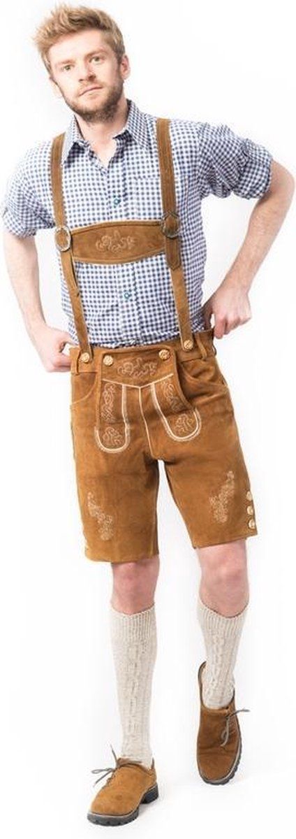 Partychimp Lederhose Anton mt 56 - Lichtbruin - Leer - Maat 56