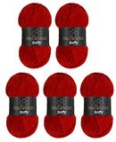 Wollbiene Softy Chenillewol om te haken, 5 x 100 gram, breiwol, 500 gram chenillewol, super volumineus grof haakgaren (donkerrood 89)