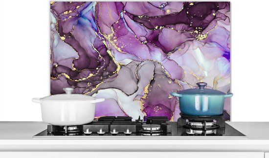 KitchenYeah Spatscherm Marmer goud - RvM - Ferrari - 90x60 cm - Keuken achterwand - Multicolor