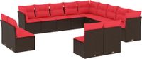 vidaXL 13-delige tuinbankset met kussens, bruin, polyrotan