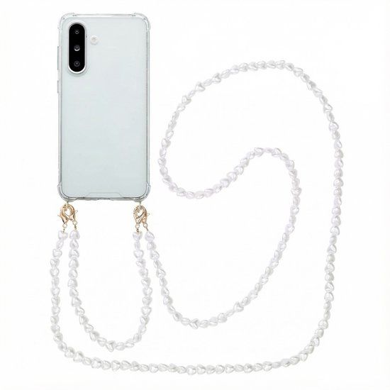imoshion Hoesje - Geschikt voor Samsung Galaxy A56 (5G) - Backcover met koord + armband - Parels hartjes
