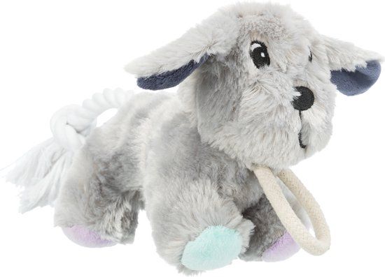 TRIXIE junior pluche hond met touw 24 CM - grijs