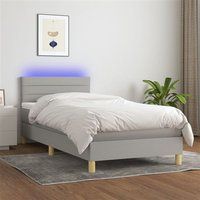 vidaXL Sommier à Lattes de Lit avec Matelas et LED, Lit Rembourré, Lit Simple, Lit Adulte de Chambre à Coucher Intérieur, Moderne, Gris Clair 100x200 cm Tissu