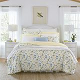 Laura Ashley Home - King dekbedovertrekset, katoenen satijn omkeerbaar beddengoed met bijpassende shams, huisdecoratie voor alle seizoenen (weide bloemen blauw, koning)