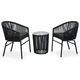 VidaXL 3-delige Bistroset met kussens PE-rattan zwart
