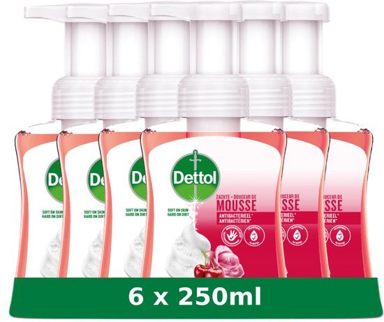 Dettol Handzeep Zachte Mousse Roos- en Kersenbloesem - 6 x 250 ml - Grootverpakking