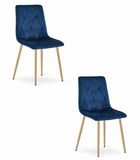 LEOBERT Set van 2 Eetkamerstoelen LIBRA Donkerblauw – Houtlook Metalen Poten, Modern Velvet Bekleding, Ergonomisch Design, Max. 120 kg