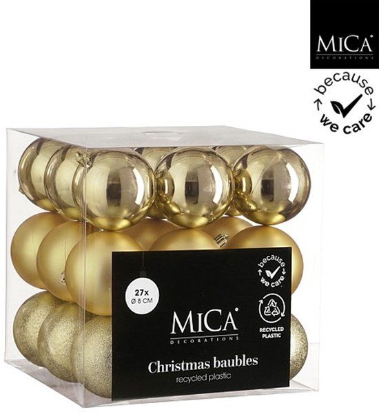 Mica Decorations Kerstballen Onbreekbaar 8 cm 27 Stuks Goud