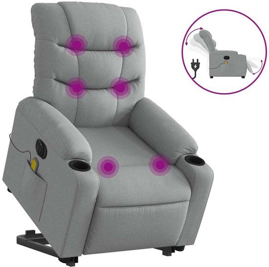 vidaXL - Sta-op-massagestoel - elektrisch - verstelbaar - stof - lichtgrijs