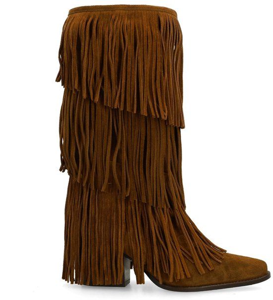 Sacha - Dames - Cognac suède cowboylaarzen met franjes - Maat 38