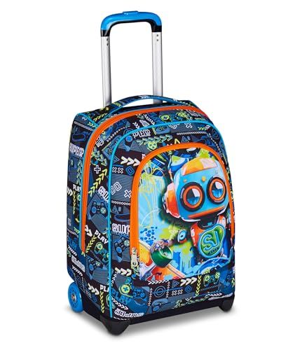 SJ GANG STYLE JAM GANG Trolley voor school, blauw, 2-in-1, dubbel gebruik, trolley en rugzak, rugzak voor de basisschool, voor kinderen, Blauw, Eén maat, modern